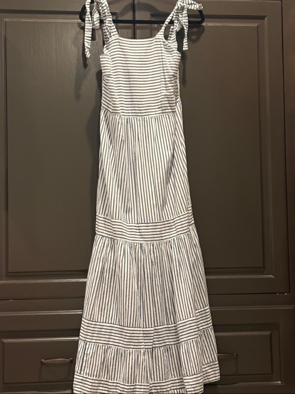AREA Stars White and Blue Maxi dress size Medium EUC
